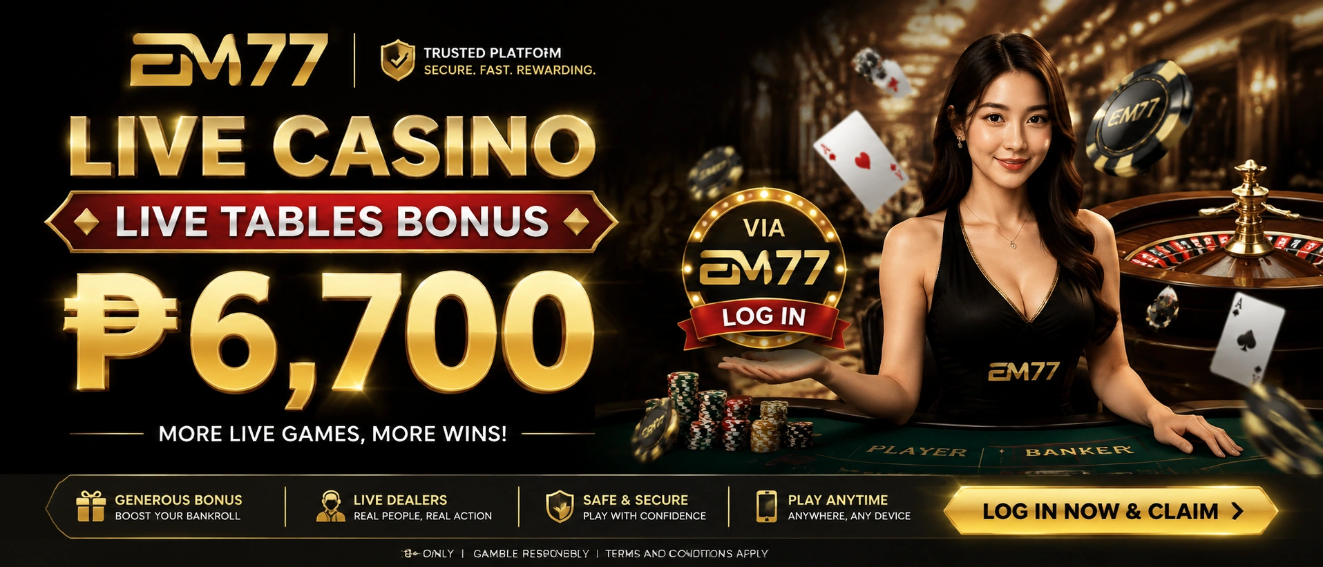 EM77 live casino Philippines mobile table access